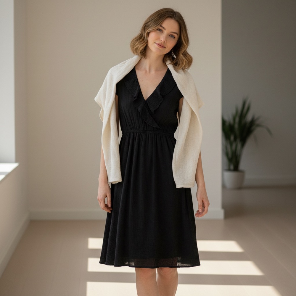 🖤 Isabel Étoile Marant Black‎ Midi Dress | Ruffle V-Neck | Lightweight Chic